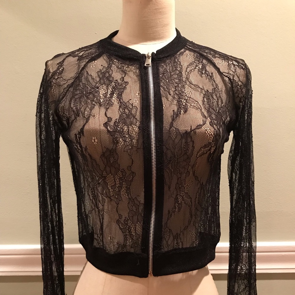 Zara Black Lace Bomber Jacket